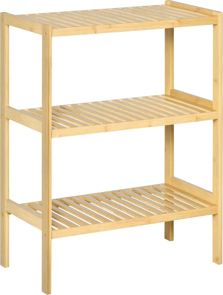 HOMCOM 3-Tier Bambusz Polc Modern Szabadonálló Tároló Polc Fürdőszobába, Konyhába, Nappaliba, Hálószobába - Antitip 62x33x80 cm Természetes Faszerkeze