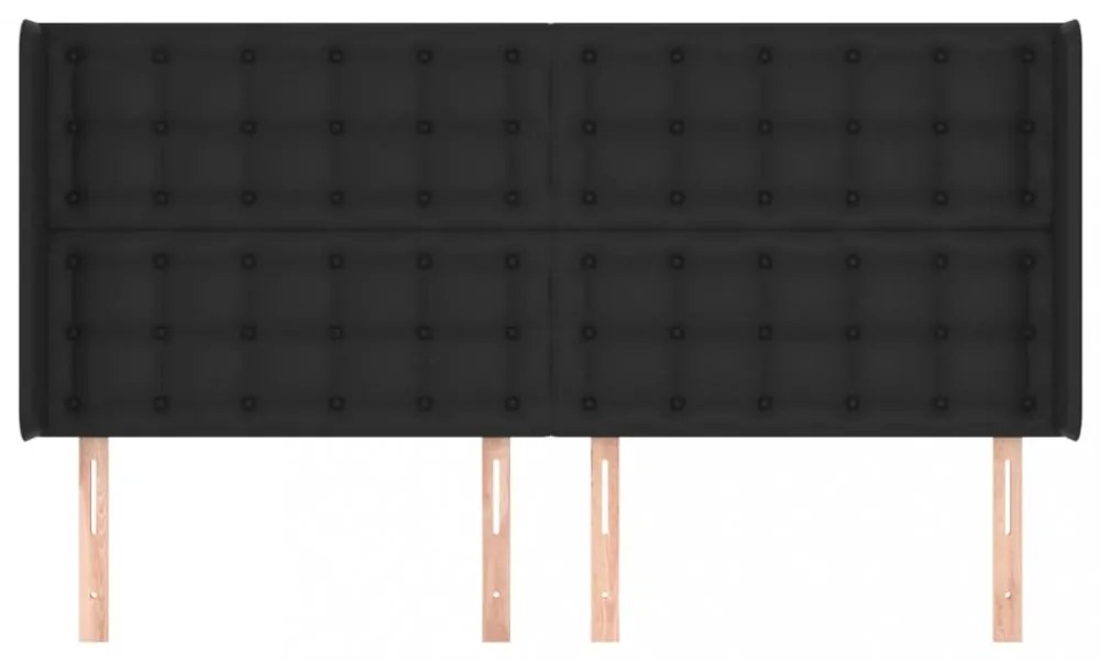 fekete műbőr fejtámla szárnyakkal 203x16x118/128 cm