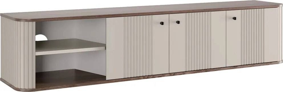 Vesper fali TV szekrény 187 cm háromajtós - kasmír / dió / fekete fogantyú
