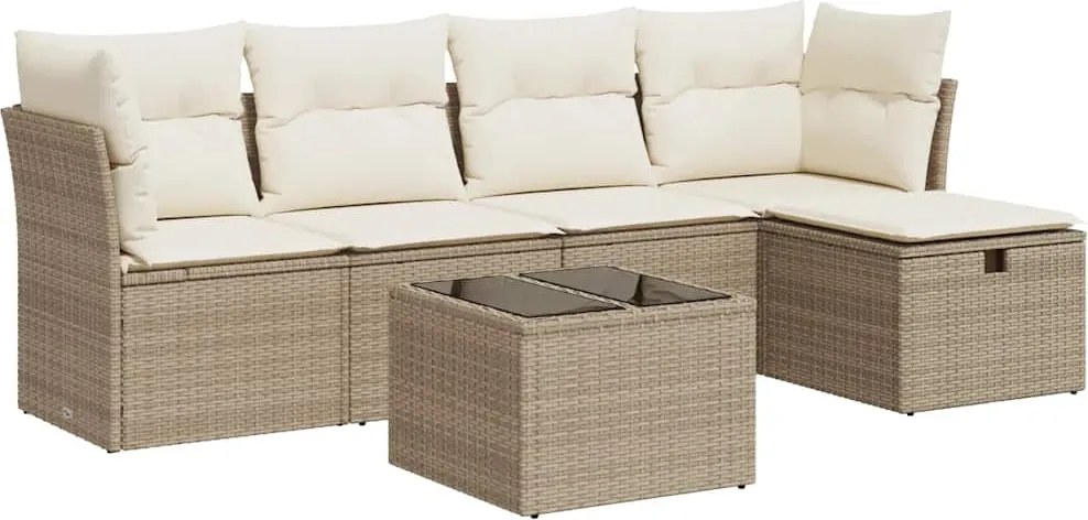 vidaXL 6 részes bézs polyrattan kerti ülőgarnitúra párnával