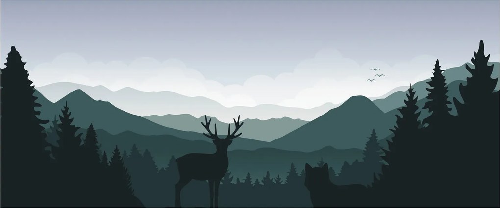 Kép - Szarvas farkassal a sziklák között (120x50 cm)