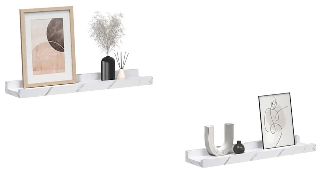 Falpolc polcokkal 2 pcs Fehér márvány 40 x 9 x 3 cm Faanyag