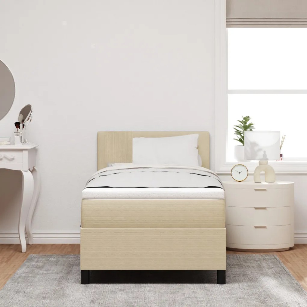 Box Spring Ágy Matraccal & LED Fénnyel Bézs 80x200 cm Bársonyos Szövet
