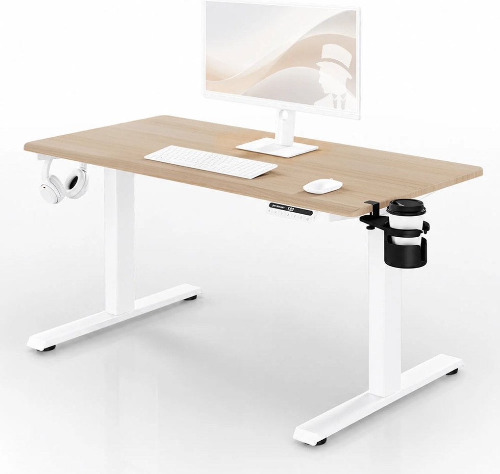Elektromos, állítható magasságú, ergonomikus, fehér/sonoma tölgy íróasztal,1200x600 mm: ARIA
