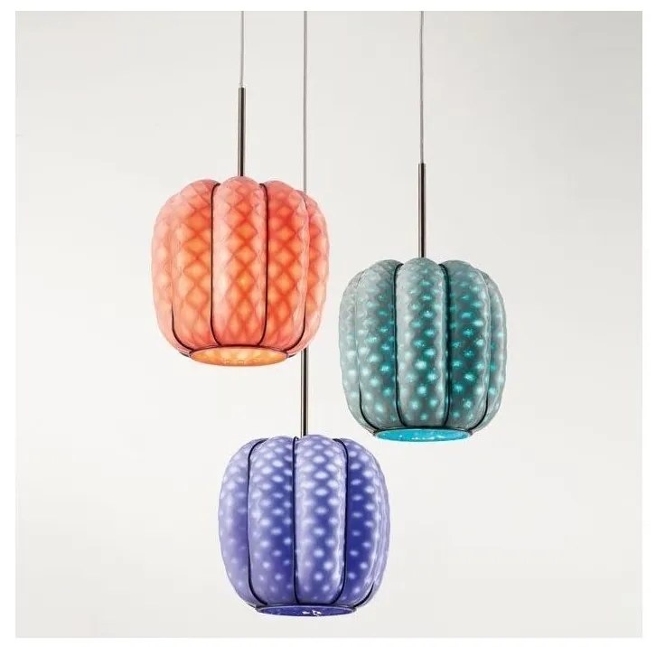 SIRU - Csillár zsinóron NEST 3xE27/60W/230V narancs/kék/zöld Velencei üveg