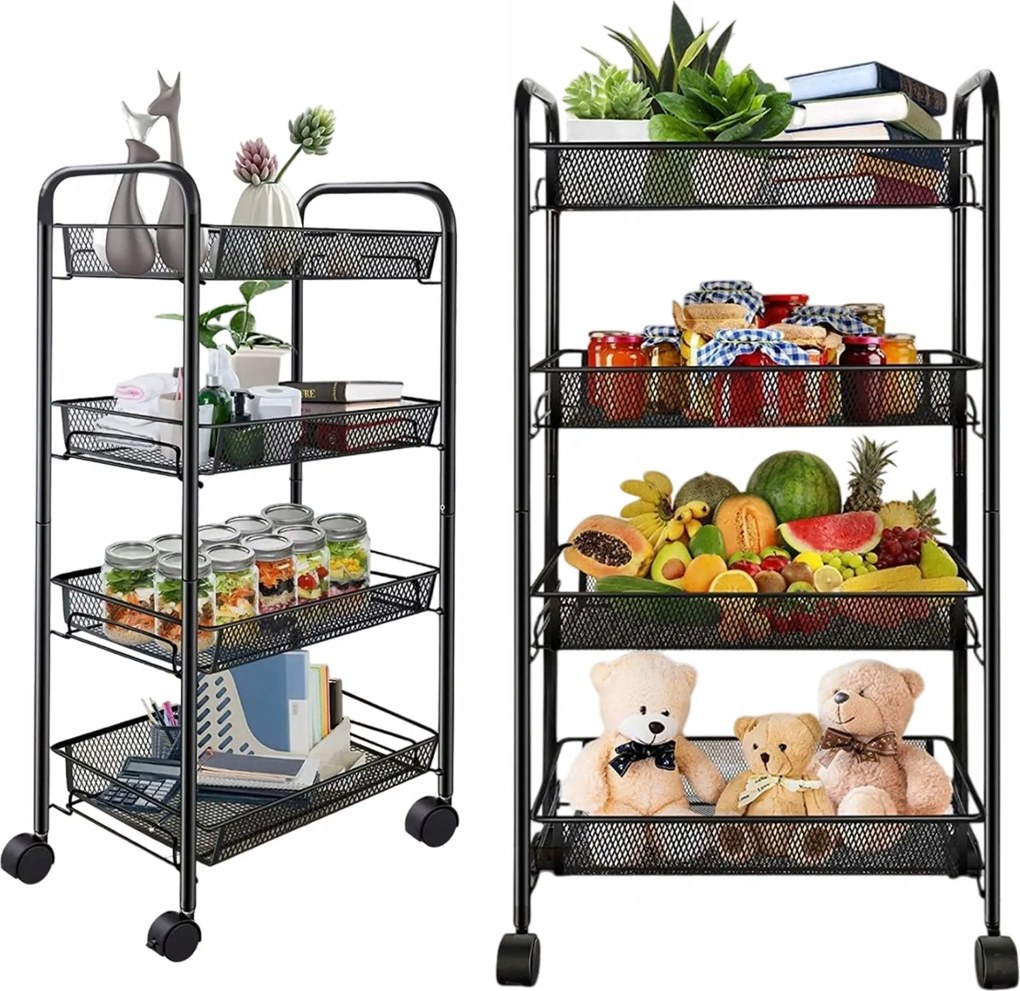 Gurulós Könyvespolc 4 Szintes Keskeny Rendszerező Polc Fürdőszoba Konyha Mobil