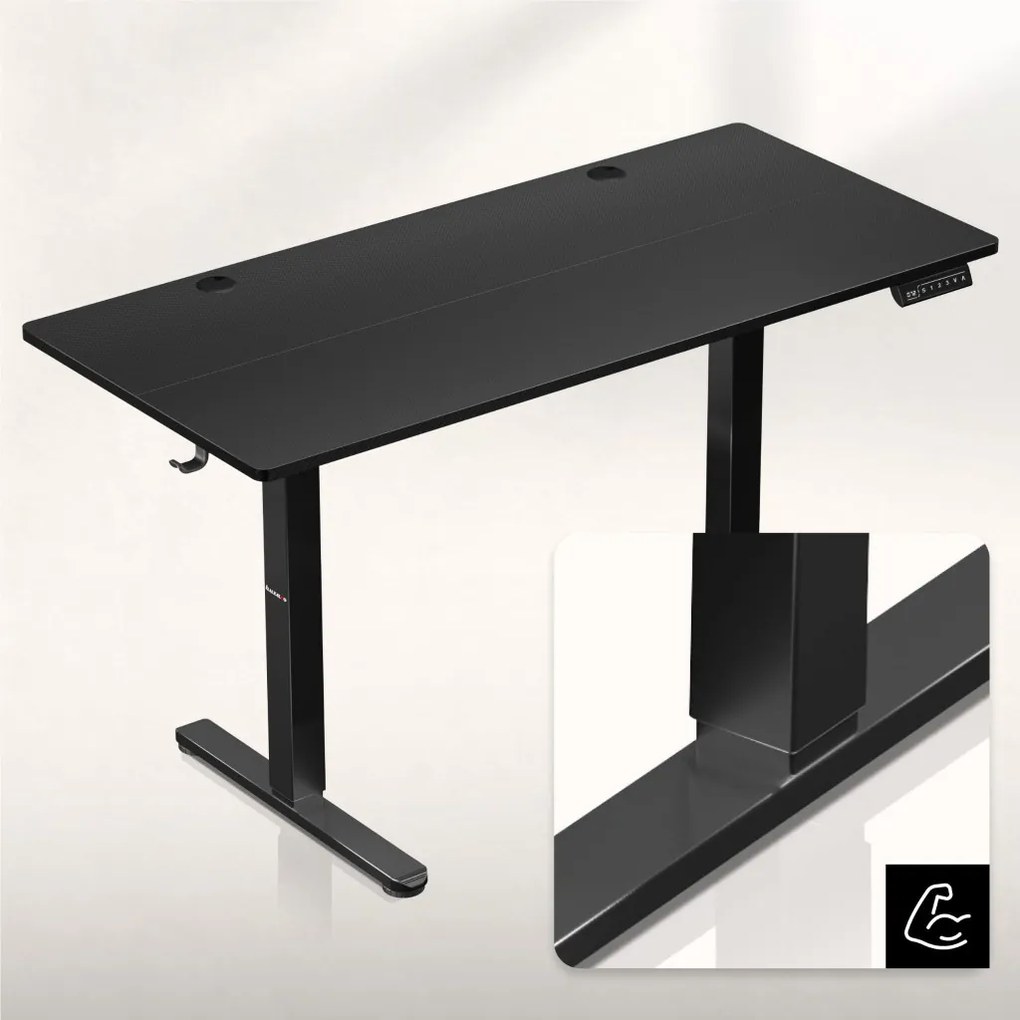 Elektromos állítható magasságú íróasztal, memória funkcióval, 120 cm x 60 cm, fekete