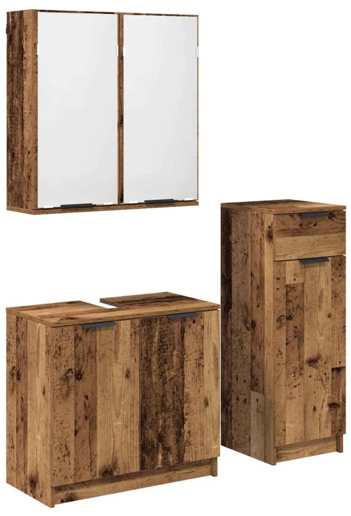 vidaXL Fürdőszoba bútor szett fiókkal ajtóval 3 pcs Öreg fa Faanyag