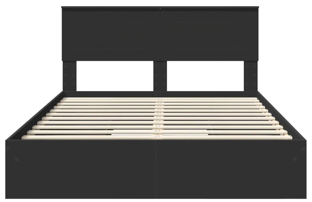vidaXL Tárolós Ágy fejtámlával fiókkal Fekete 140 x 190 cm Faanyag