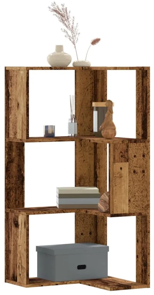 3 szintes antik fa szerelt fa sarok könyvespolc 50 x 50 x 102cm