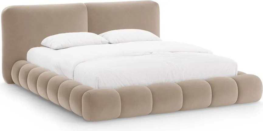 Világosbarna kárpitozott ágyneműtartós franciaágy ágyráccsal 200x200 cm Solange – Micadoni