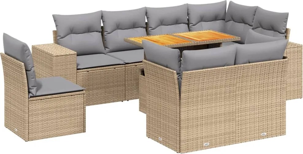 vidaXL 9 részes bézs polyrattan kerti ülőgarnitúra párnákkal