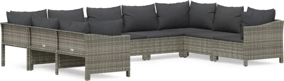 vidaXL 9 részes szürke polyrattan kerti ülőgarnitúra párnákkal