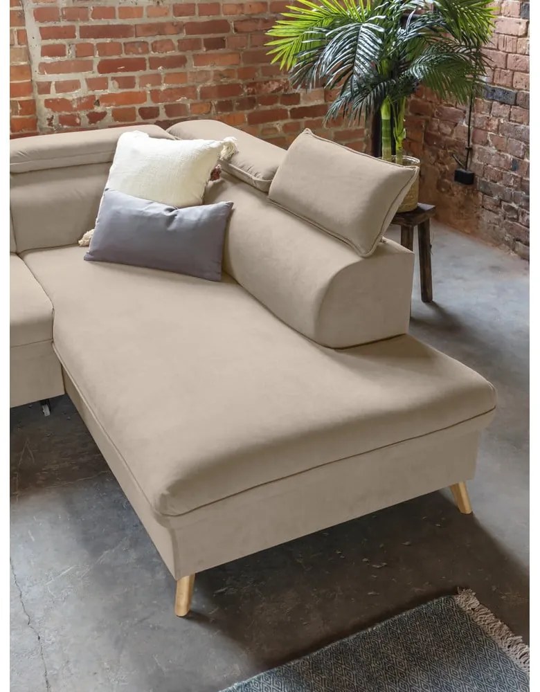 Bézs bársony kinyitható sarokkanapé (jobb oldali-"U" alakú) Sweet Harmony – Miuform