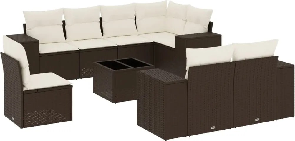 vidaXL 9 részes barna polyrattan kerti ülőgarnitúra párnákkal