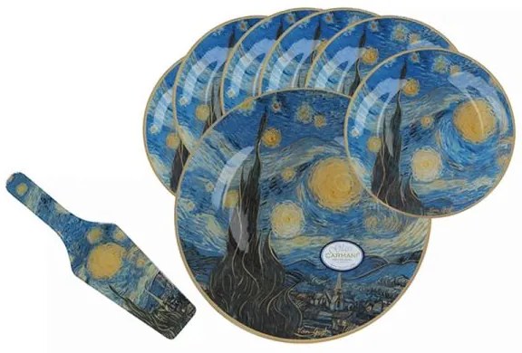 Van Gogh Csillagos Éj üveg süteményes készlet desszert tányér tortatál - 6 személyes