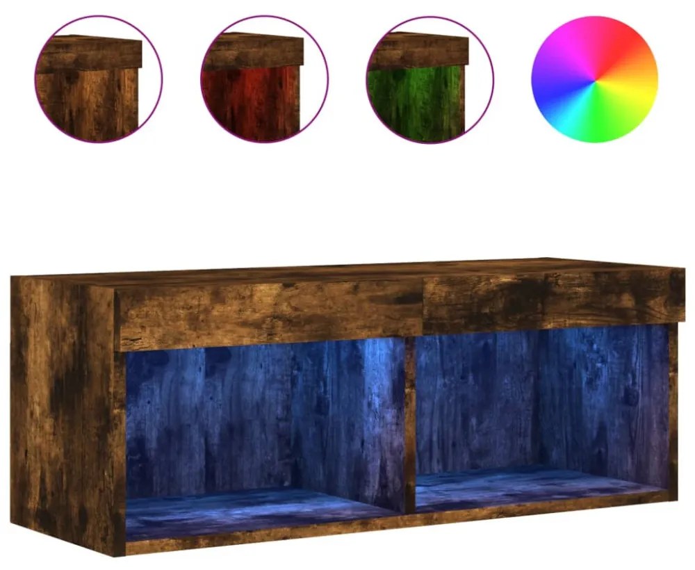 füstös tölgy színű TV-szekrény LED-világítással 80 x 30 x 30 cm