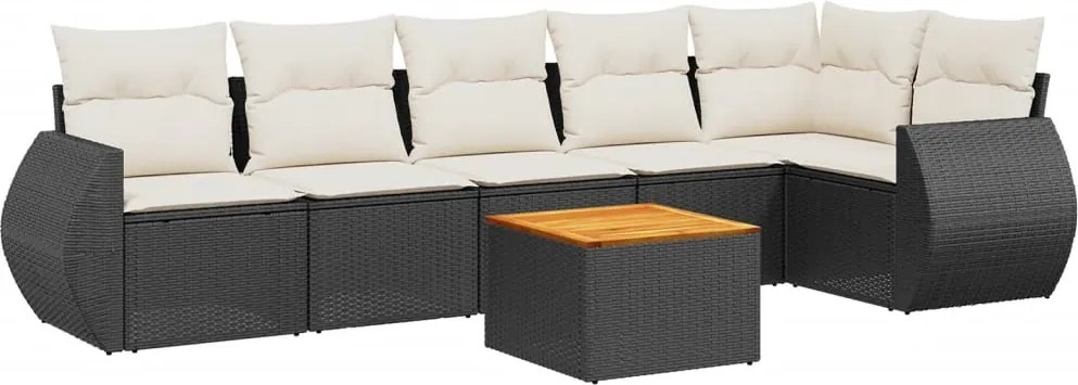 vidaXL 7 részes fekete polyrattan kerti ülőgarnitúra párnával