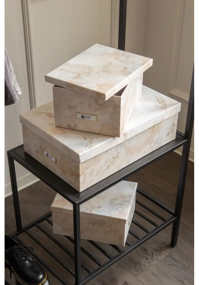 Bézs fedeles dekoratív karton tárolódoboz szett 3 db-os 31x47x15,5 cm Inge Paper Laminate – Bigso