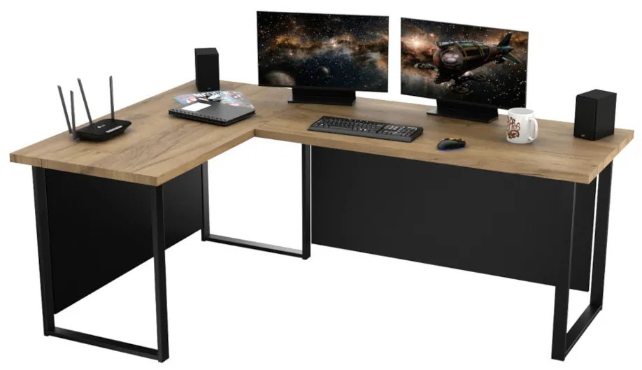 NAVI sarok számítógépasztal + tábla, 200/135x74x65, dub craft