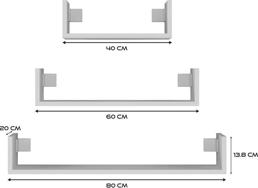 Mobi 3P fali polc (3db), fehér