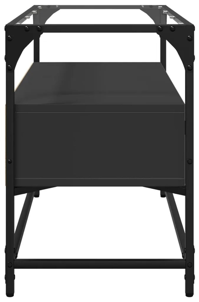 fekete szerelt fa TV-szekrény üveglappal 80 x 35 x 51 cm