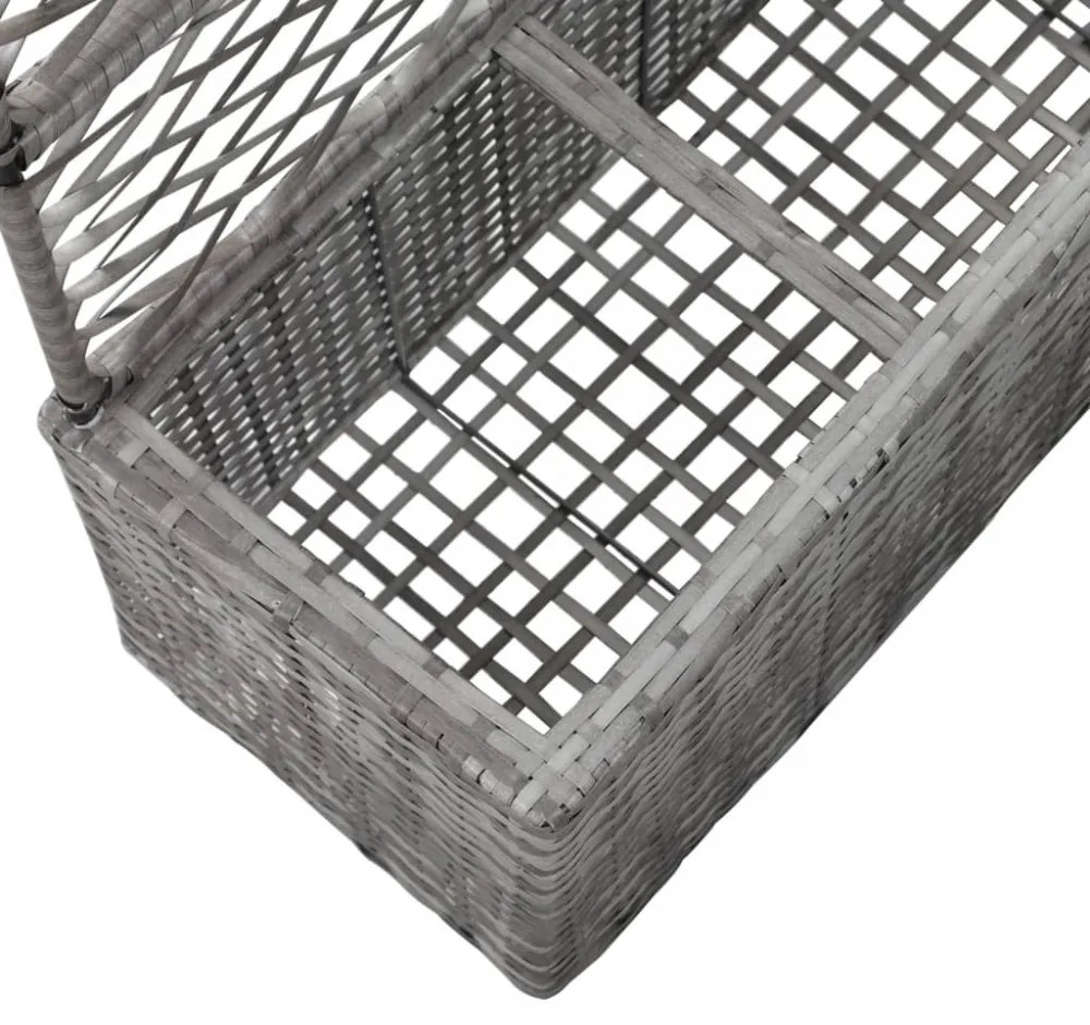 szürke rácsos polyrattan magaságyás 3 kaspóval 83 x 30 x 130 cm