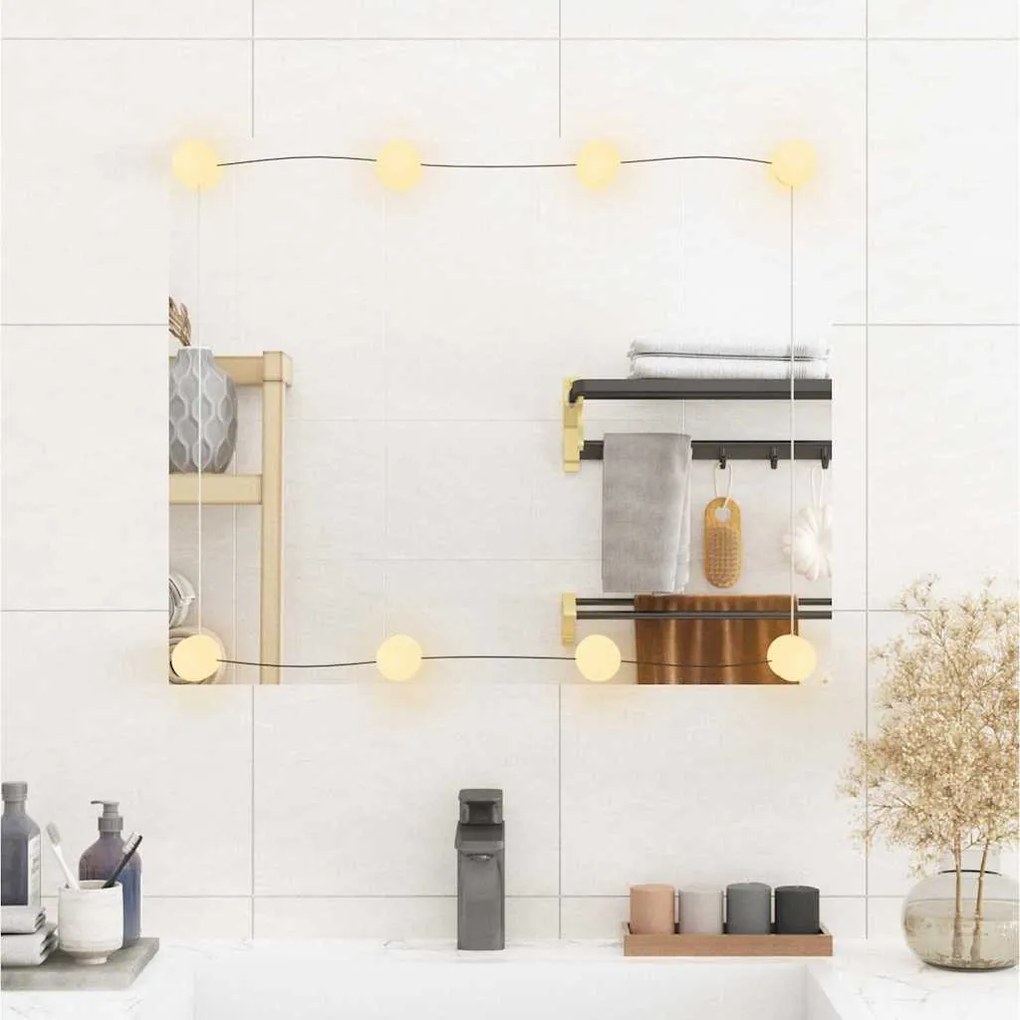 téglalap alakú üveg falitükör LED fényekkel 50 x 60 cm