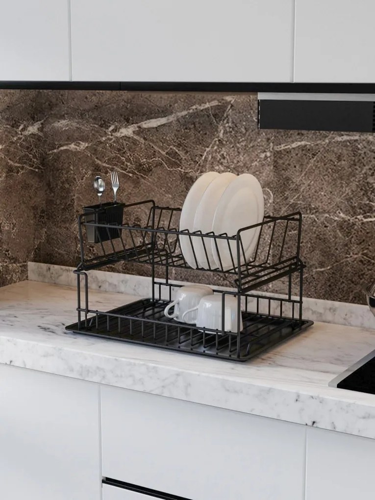 Edényszárító, csepegtető tálca, fekete, 35 x 30 cm