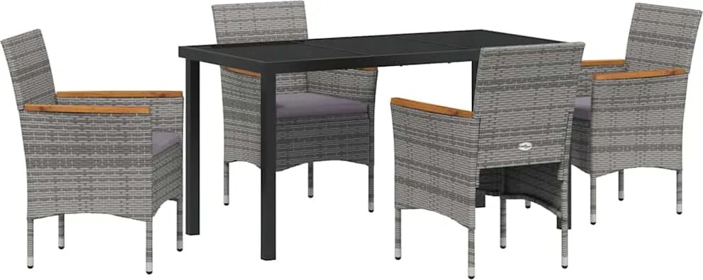 vidaXL Kert étkező szett párnával 5 pcs Szürke polirattan