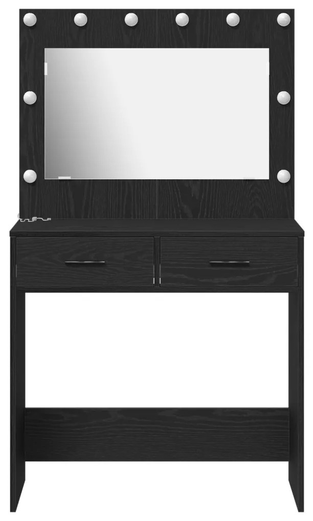 Sminkasztal LED Fényekkel, Fekete Tölgy, 78,5x41x135 cm