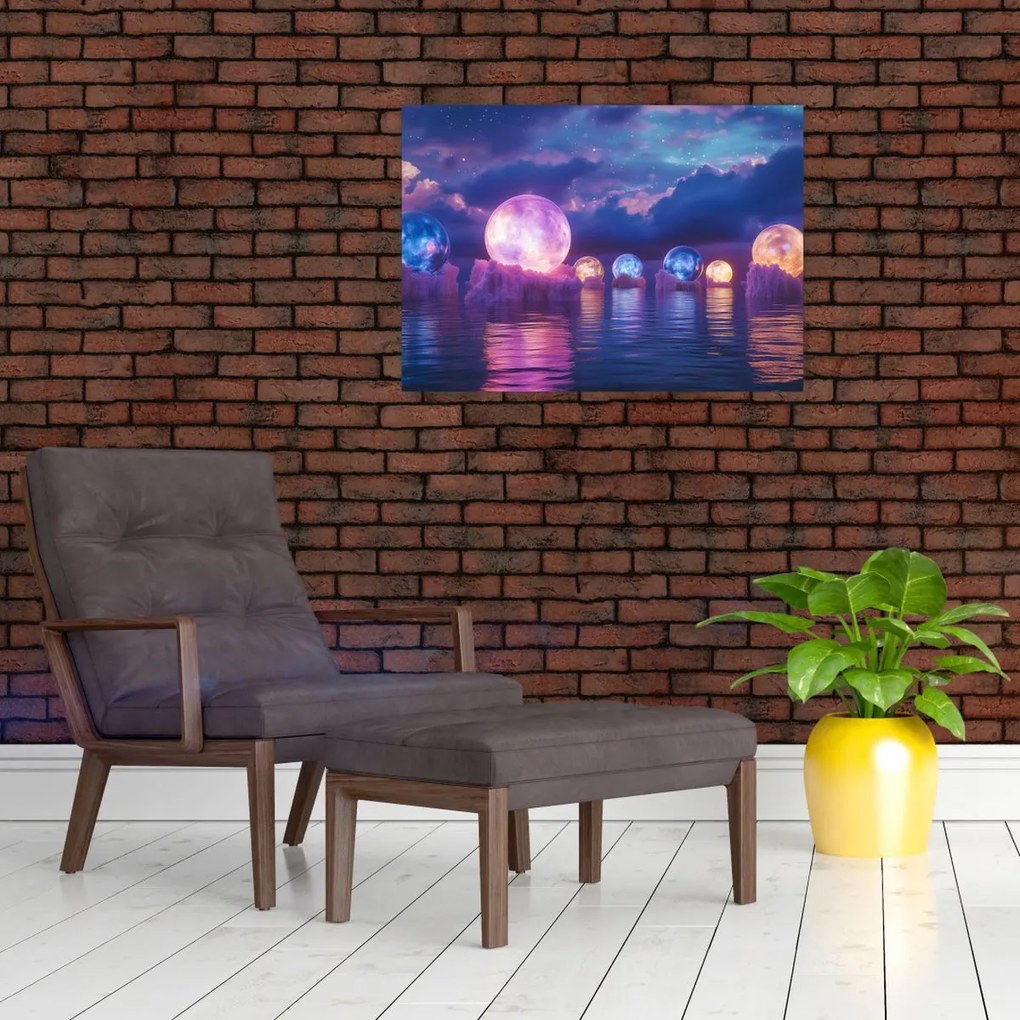 Üveg kép - Bolygók a vízen (70x50 cm)