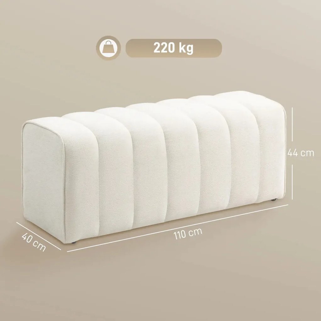 HOMCOM Modern hálószobai pad, kárpitozott pad fa vázzal, teherbírás akár 220 kg, lábtartó, krémfehér