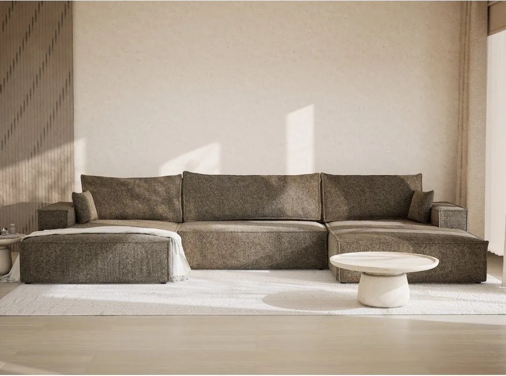 Barna zsenília kinyitható-tárolóhelyes sarokkanapé (U alakú) Kyoto – Maison de Rêve