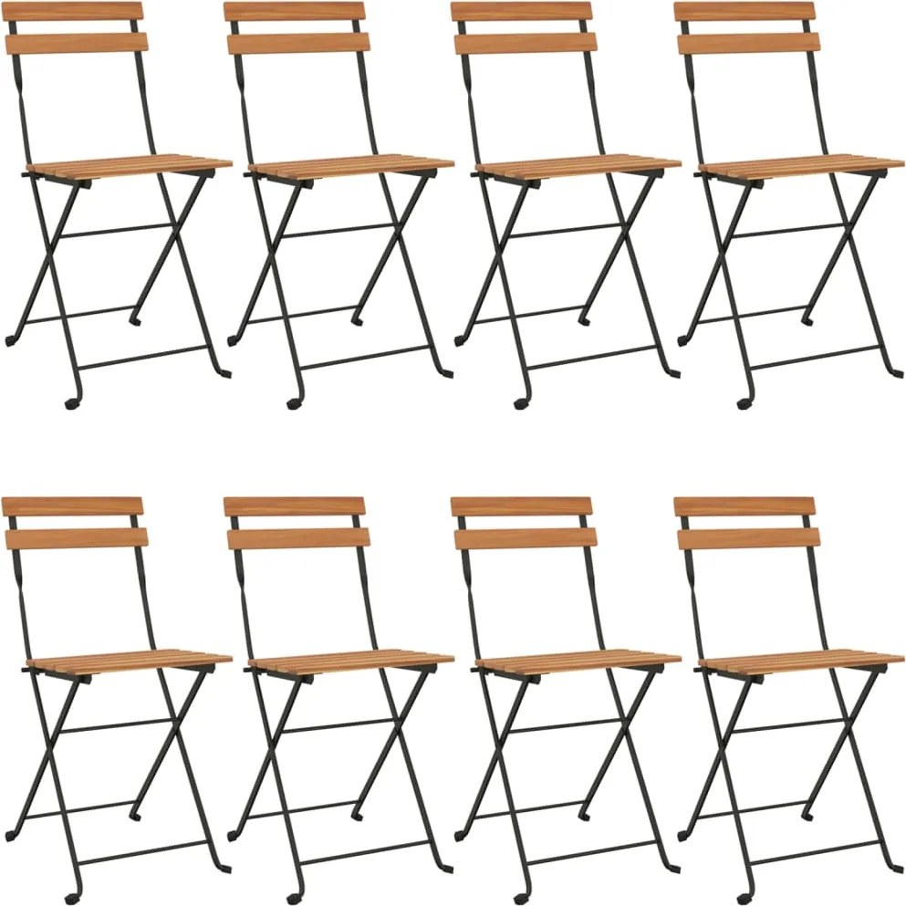 vidaXL 8 db tömör tíkfa és acél összecsukható bisztrószék