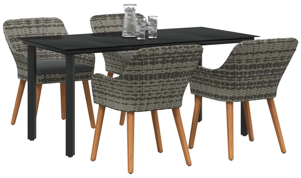 vidaXL Kert étkező szett párnával 5 pcs Szürke polirattan