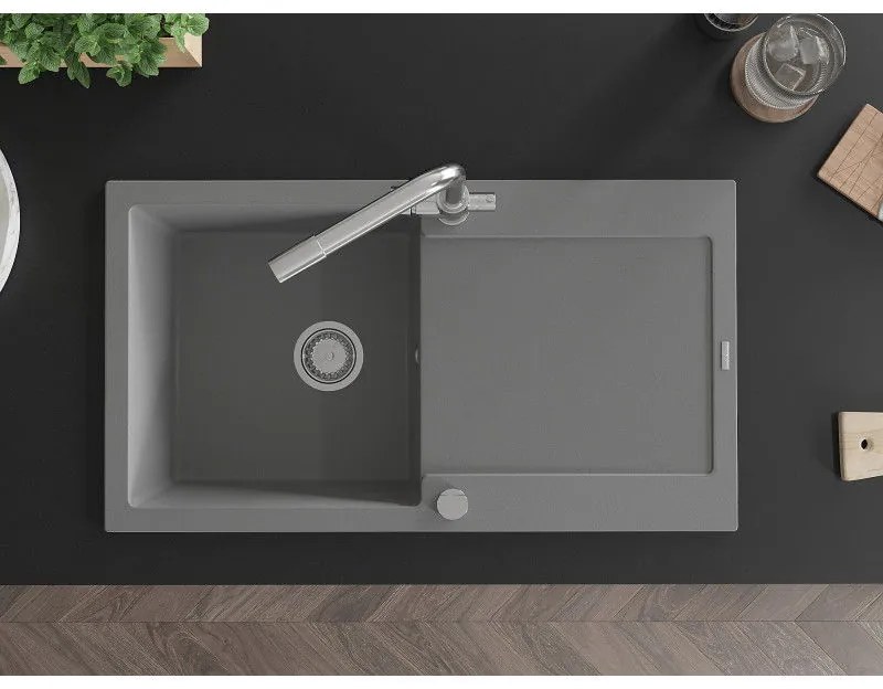 Mexen Leo, gránit mosogató 900x500x190 mm, 1 kamrás és Duero króm csaptelep, szürke, 6501-71-671600-00