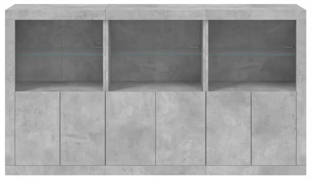 betonszürke tálalószekrény LED-világítással 181,5 x 37 x 100 cm