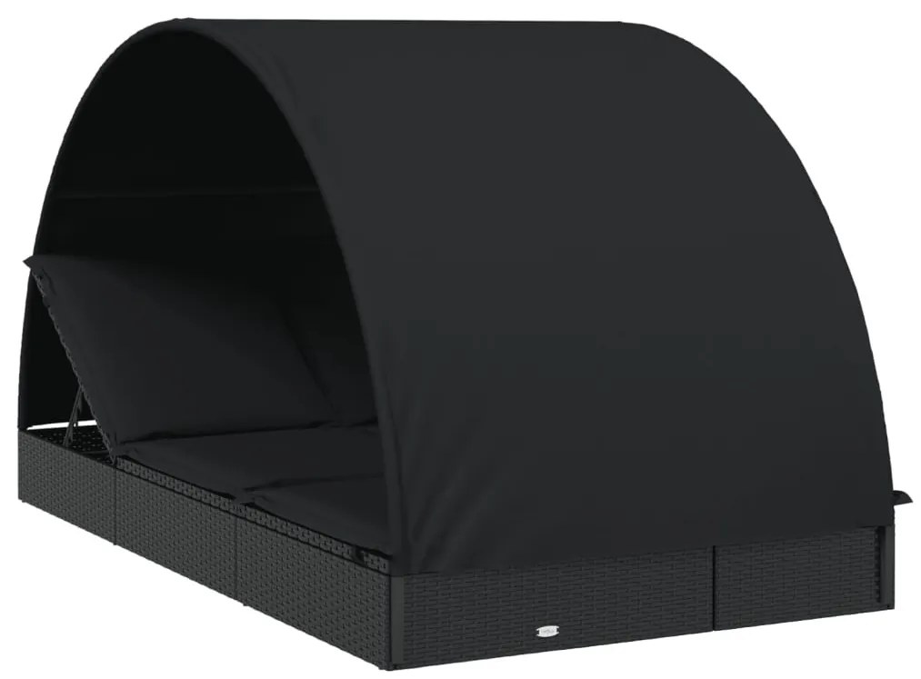 2 személyes fekete polyrattan napágy kerek tetővel 213x118x97cm