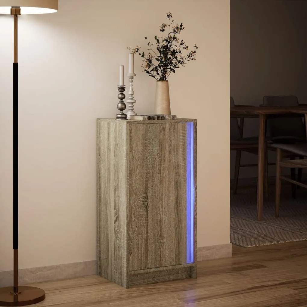 sonoma tölgy szerelt fa tálalószekrény LED-del 42,5x34x85 cm