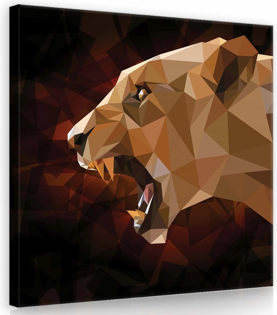Vászonkép 40x40 Oroszlán poligonális absztrakt vad természet erő fogak