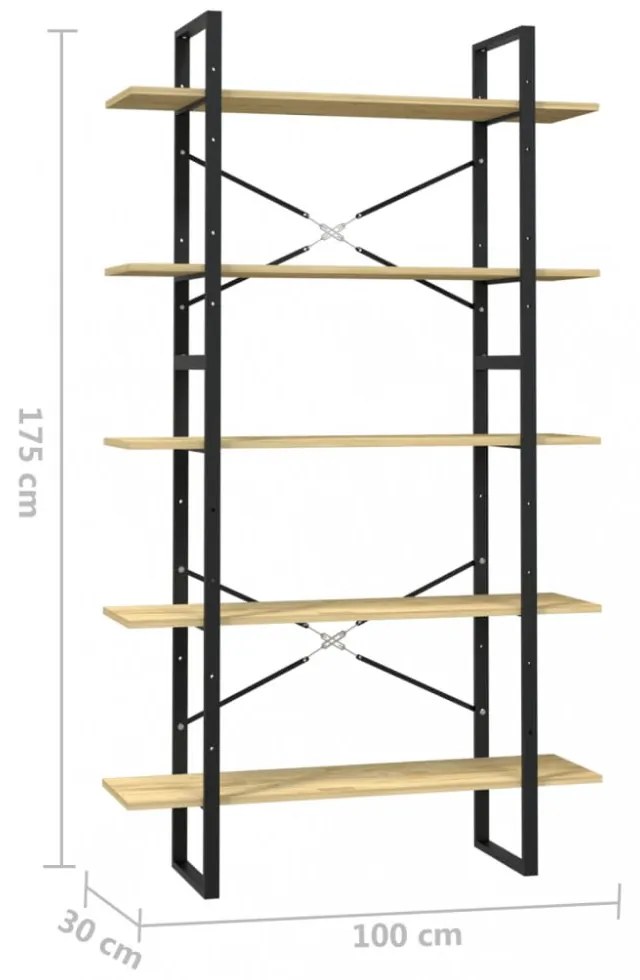 ötszintes fenyőfa könyvszekrény 100 x 30 x 175 cm