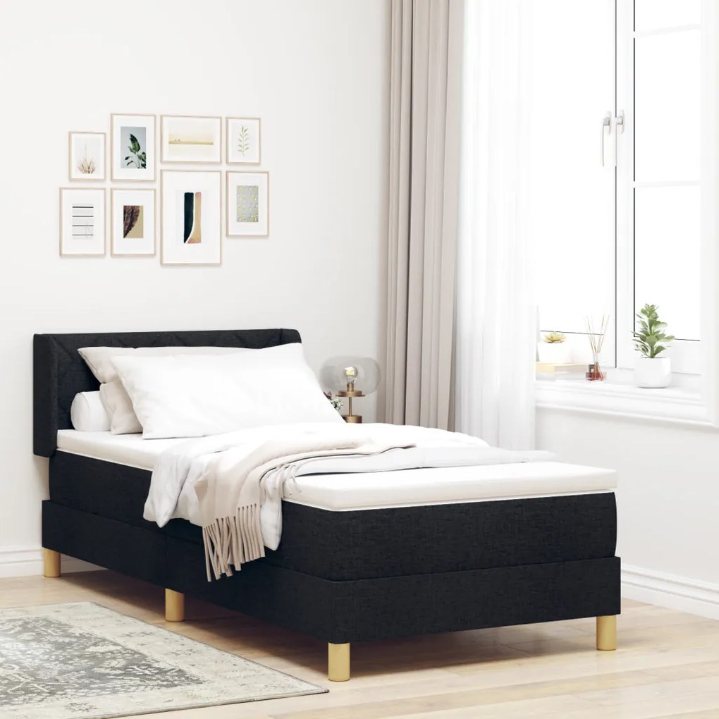Boxspring Ágy Matraccal, fekete színben, 90 x 190 cm, szövet