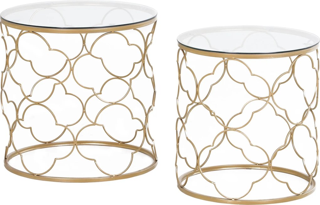 HOMCOM 2 db-os Art Deco Összeilleszthető Kávézóasztal, Fém Edzett Üveglappal, Arany | Aosom