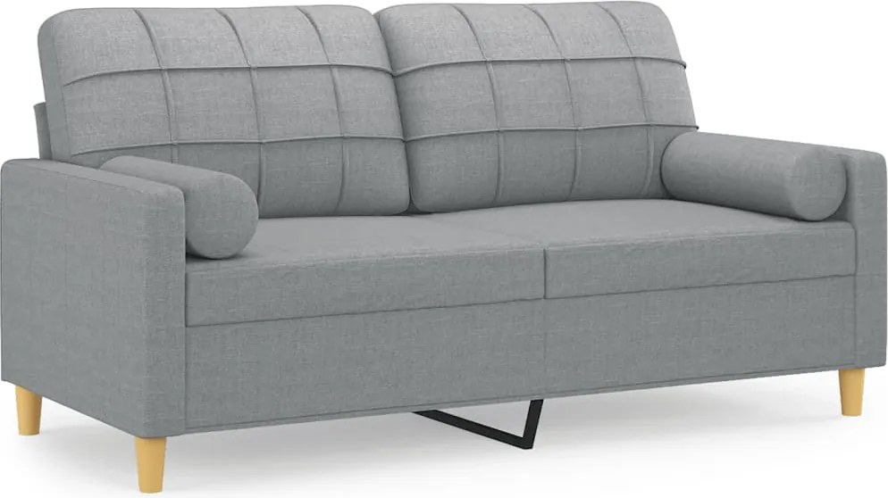 vidaXL 2 személyes világosszürke szövet kanapé díszpárnákkal 140 cm
