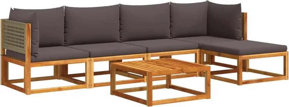 vidaXL 6 darabos akácfa és rattan kerti kanapégarnitúra párnákkal