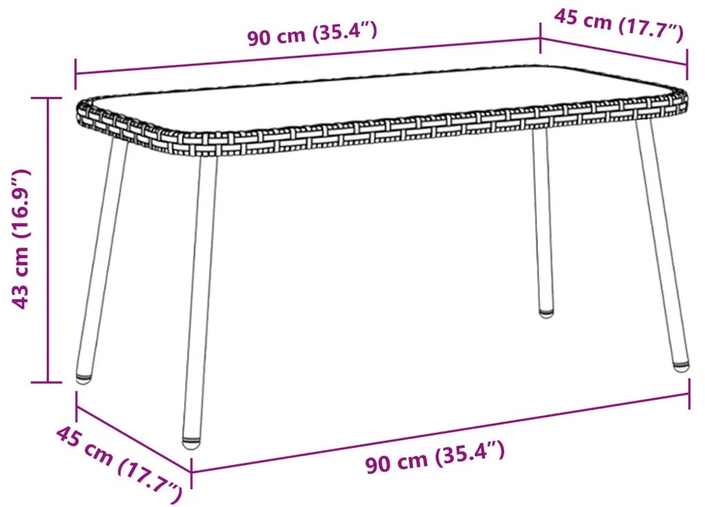 Fekete Dohányzóasztal 90x45x42 cm Polirattan