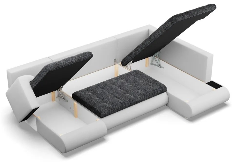 Tokio U sarokkanapé, 3 ágyneműtartóval, fonott + műbőr, jobboldali, sötétszürke - fehér