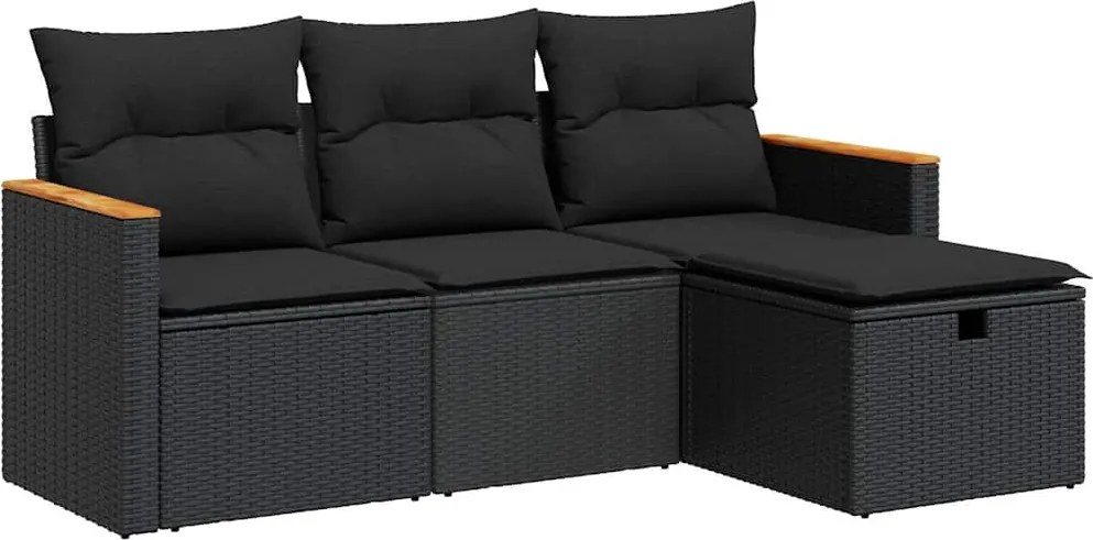 vidaXL 4 részes fekete polyrattan kerti ülőgarnitúra párnákkal