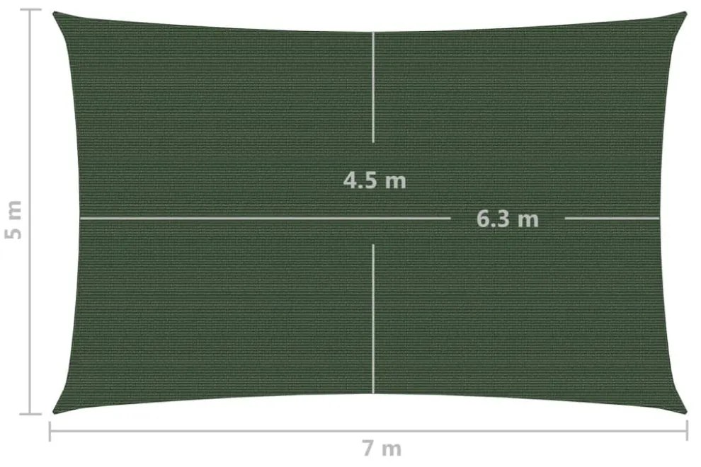 sötétzöld HDPE napvitorla 160 g/m² 5 x 7 m